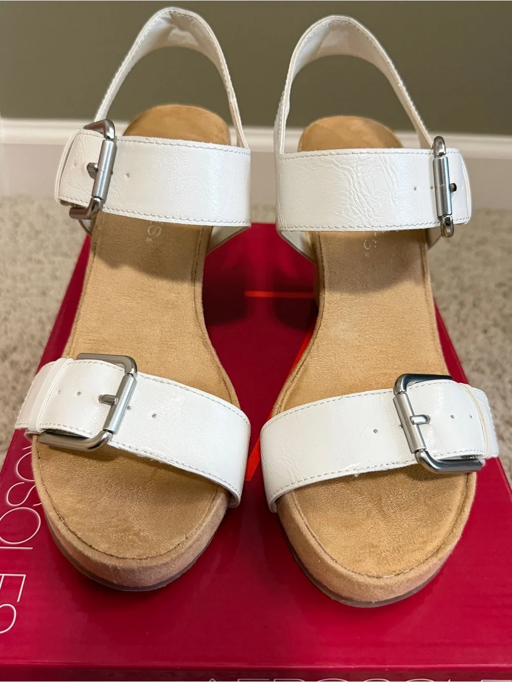 Aerosoles White Wedge Sandals with Buckles - Women